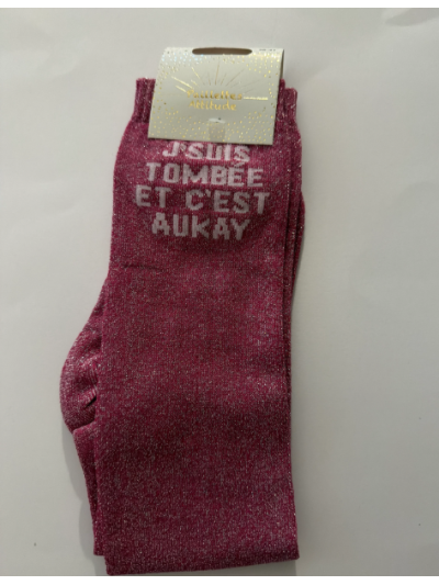 Chaussettes J'suis tombée et c'est aukay - Paillettes Attitude
