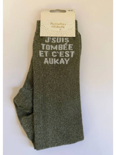 Chaussettes J'suis tombée et c'est aukay - Paillettes Attitude