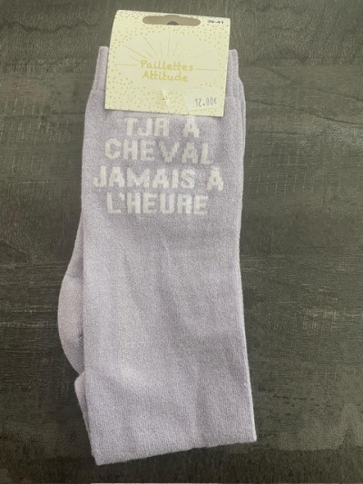Chaussettes tjr a cheval jamais à l'heure - Paillettes Attitude