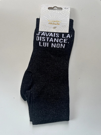 Chaussettes J'avais la distance, lui non  - Paillettes Attitude